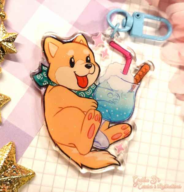 Double-sided Glitter acrylic keychain - Drink Doggo