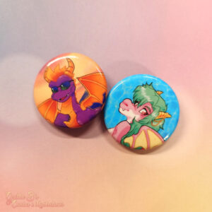 Two different designed pin-back buttons