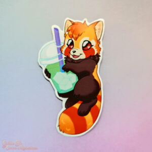 Laminated Glossy Sticker - Red Panda with Drink