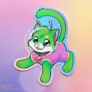 Laminated Glossy Sticker - Space Alien Cat