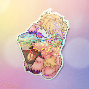 Holo Laminated Sticker - Sakura Cow Coffee