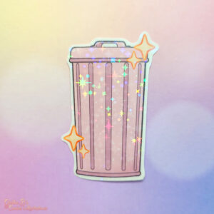 Holo Laminated Sticker - Pink trashcan