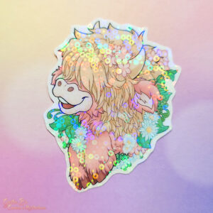 Holo Laminated Sticker - Sakura Cow Head